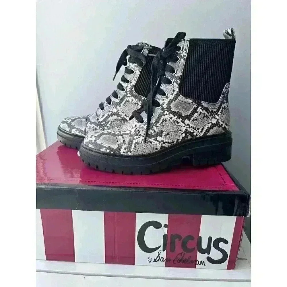 Circus By Sam Edelman Snake Print Combat Boots Size 5.5 NEW